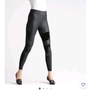 Yummie Leggings Dressy Velvet and Shine Moto Faux Leather Leggings  XL NWT